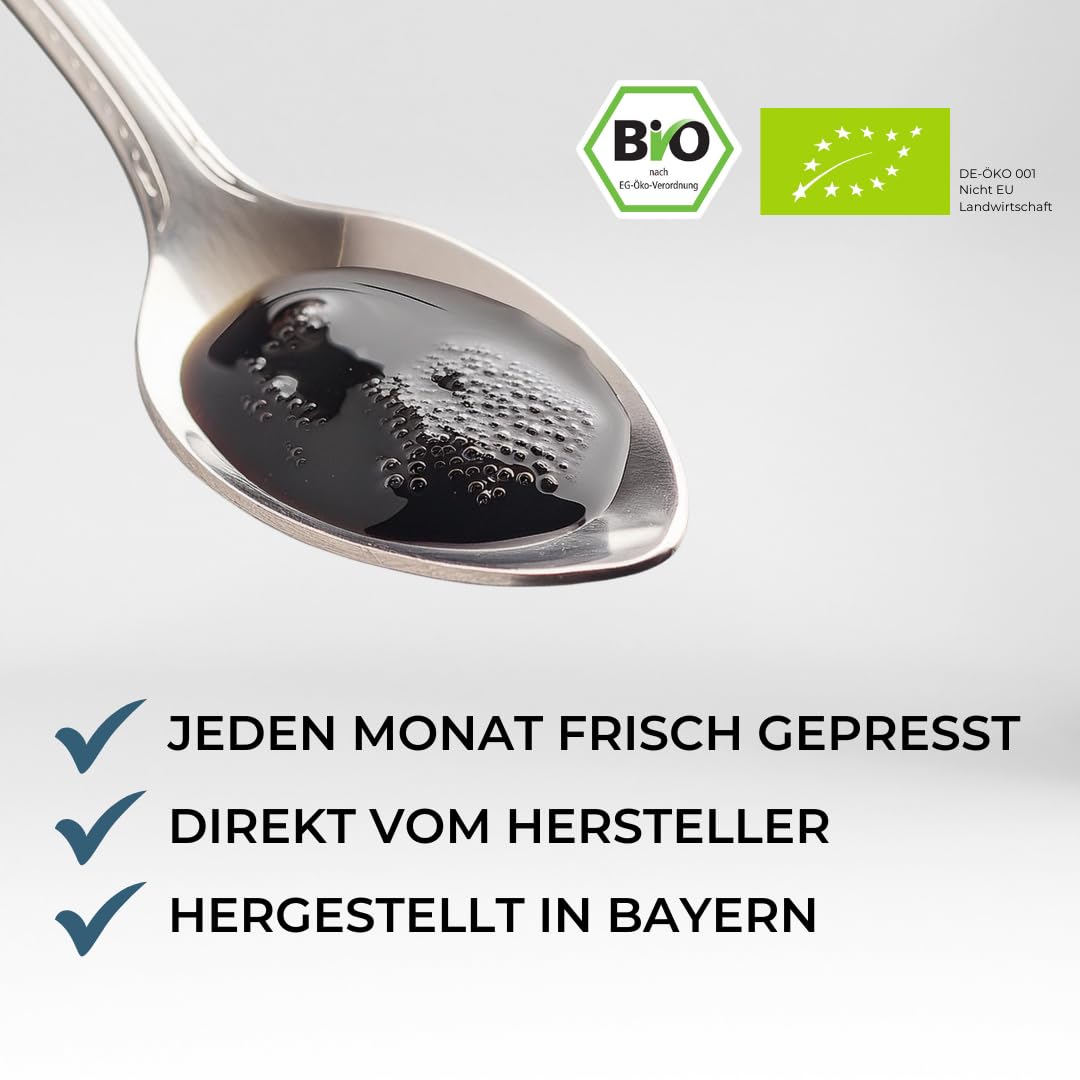 Nigela BIO black cumin oil unfiltered - Egyptian black cumin oil with high thymoquinone content - Made in Bavaria - Certified & laboratory tested Black Seed Oil - 200ml