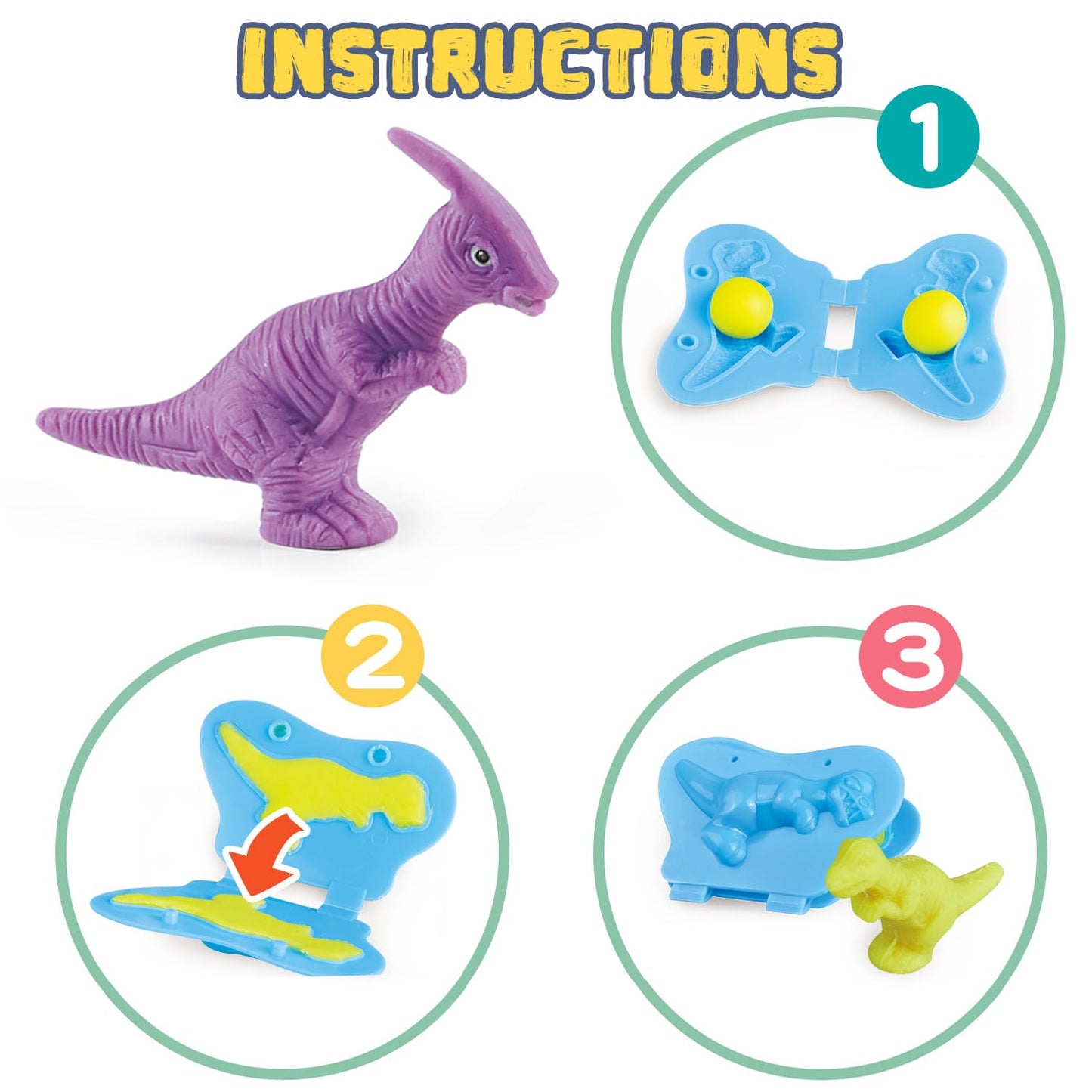 Dinosaur clay set for kids, 37 pieces, Dino clay tools and shapes accessories with volcano and fossils for boys and girls.