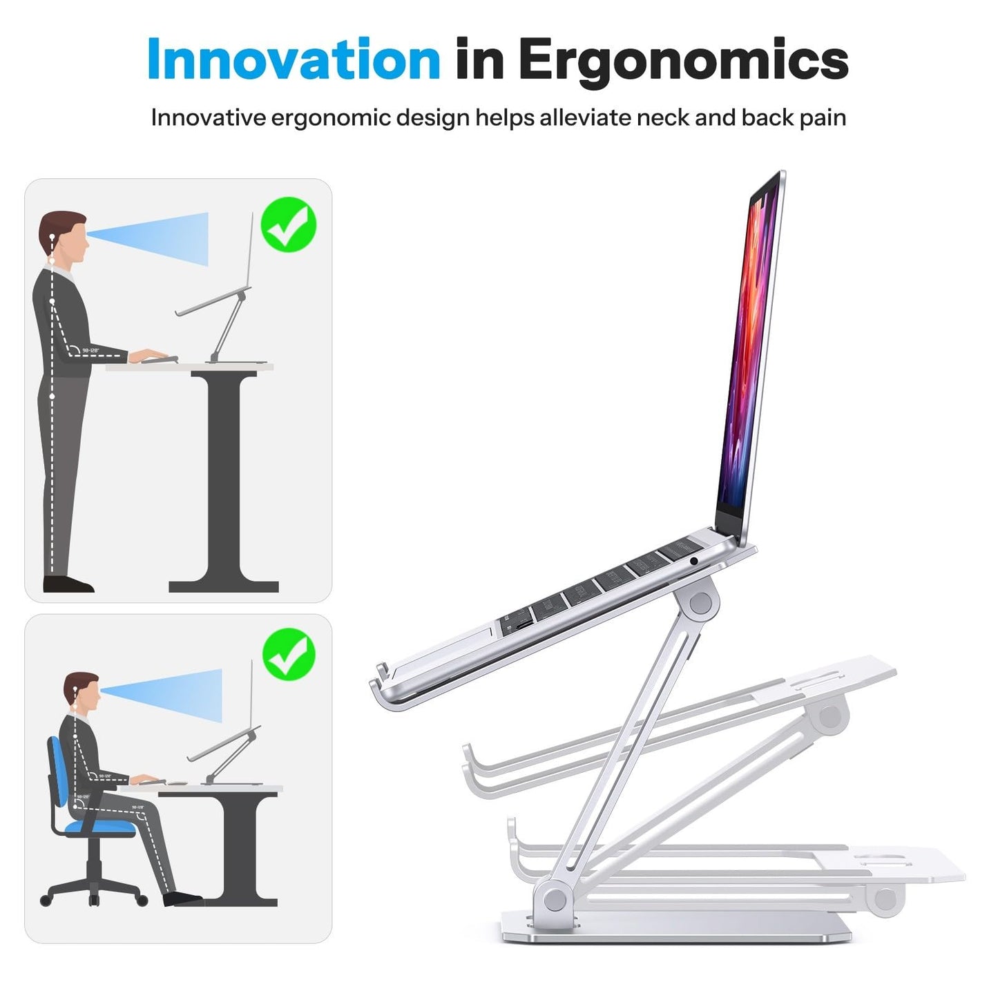 OMOTON Aluminum Laptop Stand Height Adjustable, Ergonomic Foldable Notebook Stand, Laptop Holder for laptops like MacBook Pro/Air (11-16 inch), Silver
