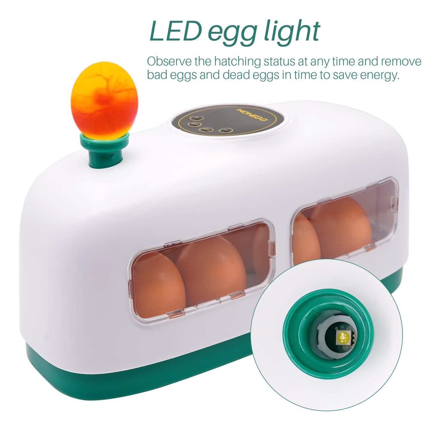 8 Eggs Incubator Chicken Hatcher Machine for Poultry Eggs, Small Train-shaped Egg Incubator with LED Light, Digital Temperature Control Hatching Machine for Hatching Birds, Quails, and Pigeons (White)