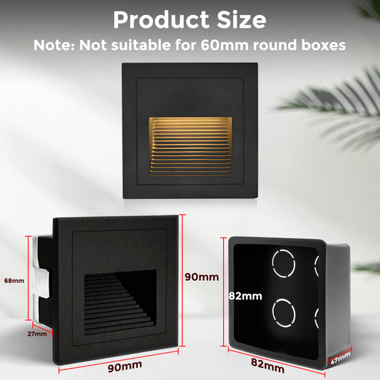 Arotelicht 8-pack 3W LED stair light square stair lighting, outdoor wall recessed light 230V wall lighting lamp aluminum warm white 3000K IP65, black, including junction box