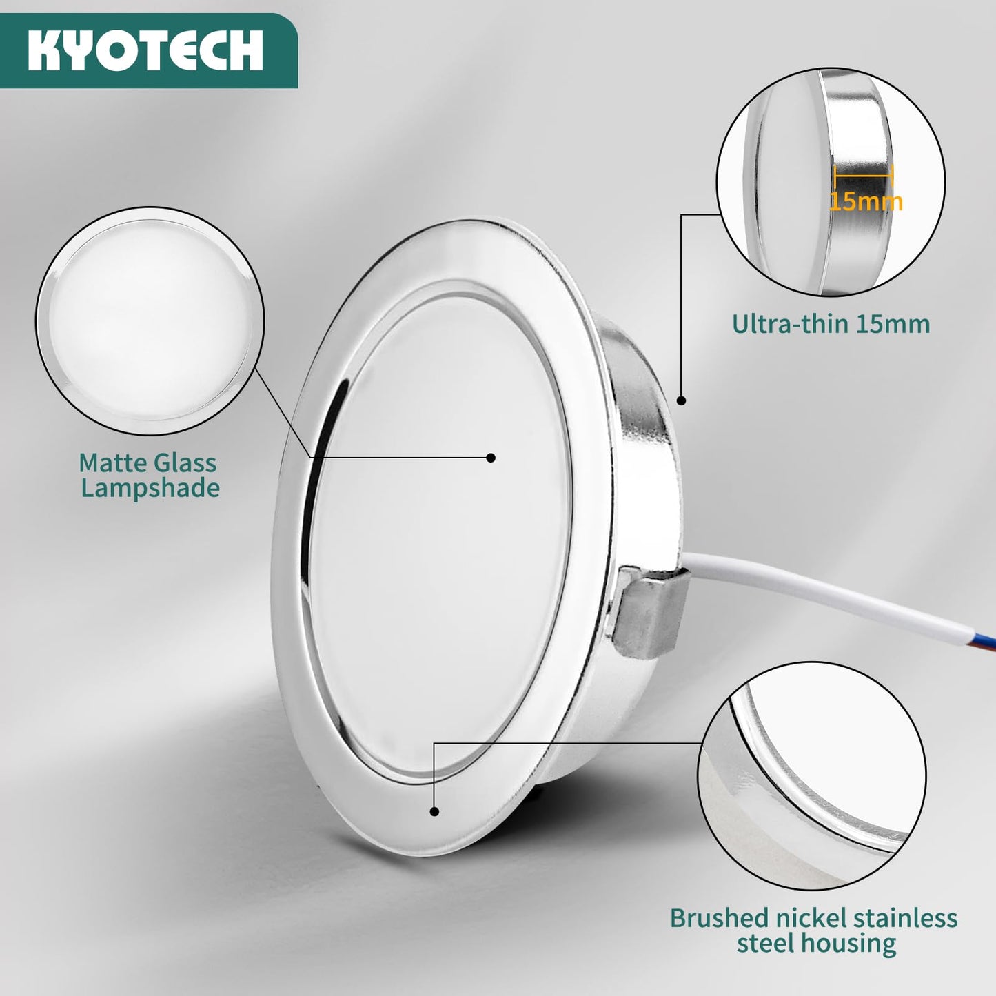 KYOTECH 6-Pack LED Furniture Light 230V, 3.5W LED IP44 G4 15mm Flat Furniture Recessed Light, 3000K Warm White, Kitchen Hood Light, Bathroom Recessed Spotlight, Kitchen Hood Lights (Chrome)