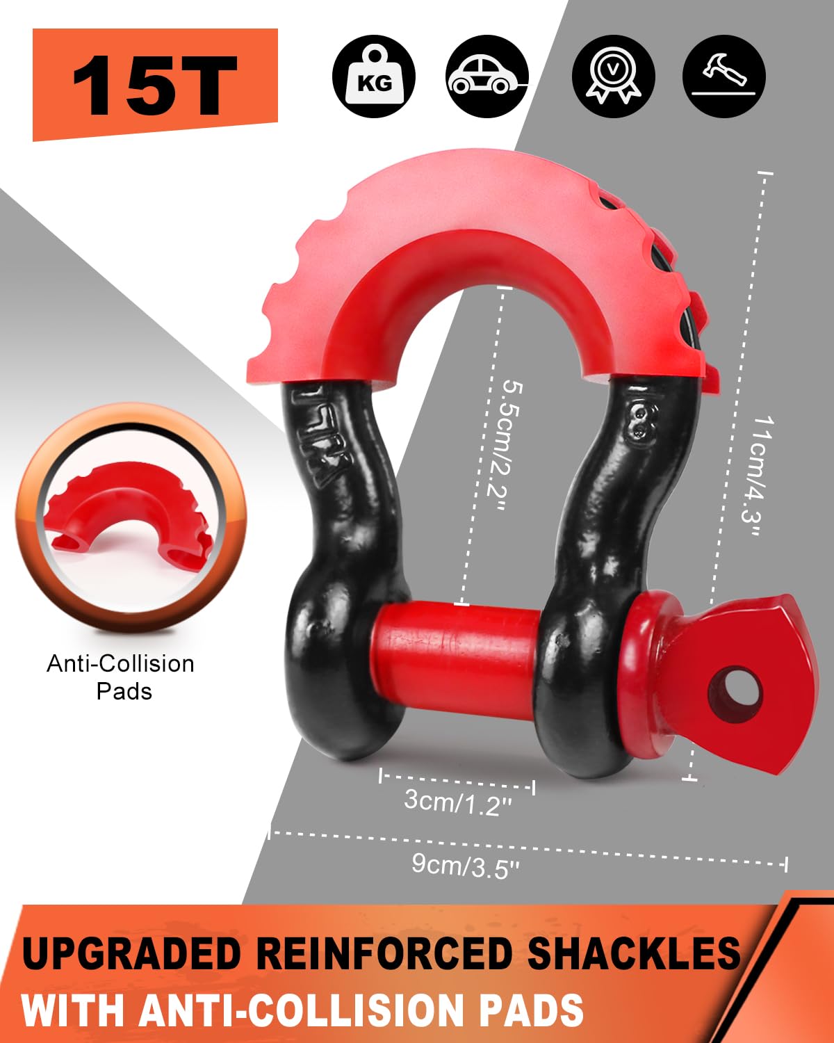 MAIKEHIGH Tow Strap 15 Tons (33,700 Lbs), 6M x 7.6cm Tow Strap with 2 Upgraded Shackles Hooks, 2 Gloves for Car, Truck, SUV, Offroad (Orange)