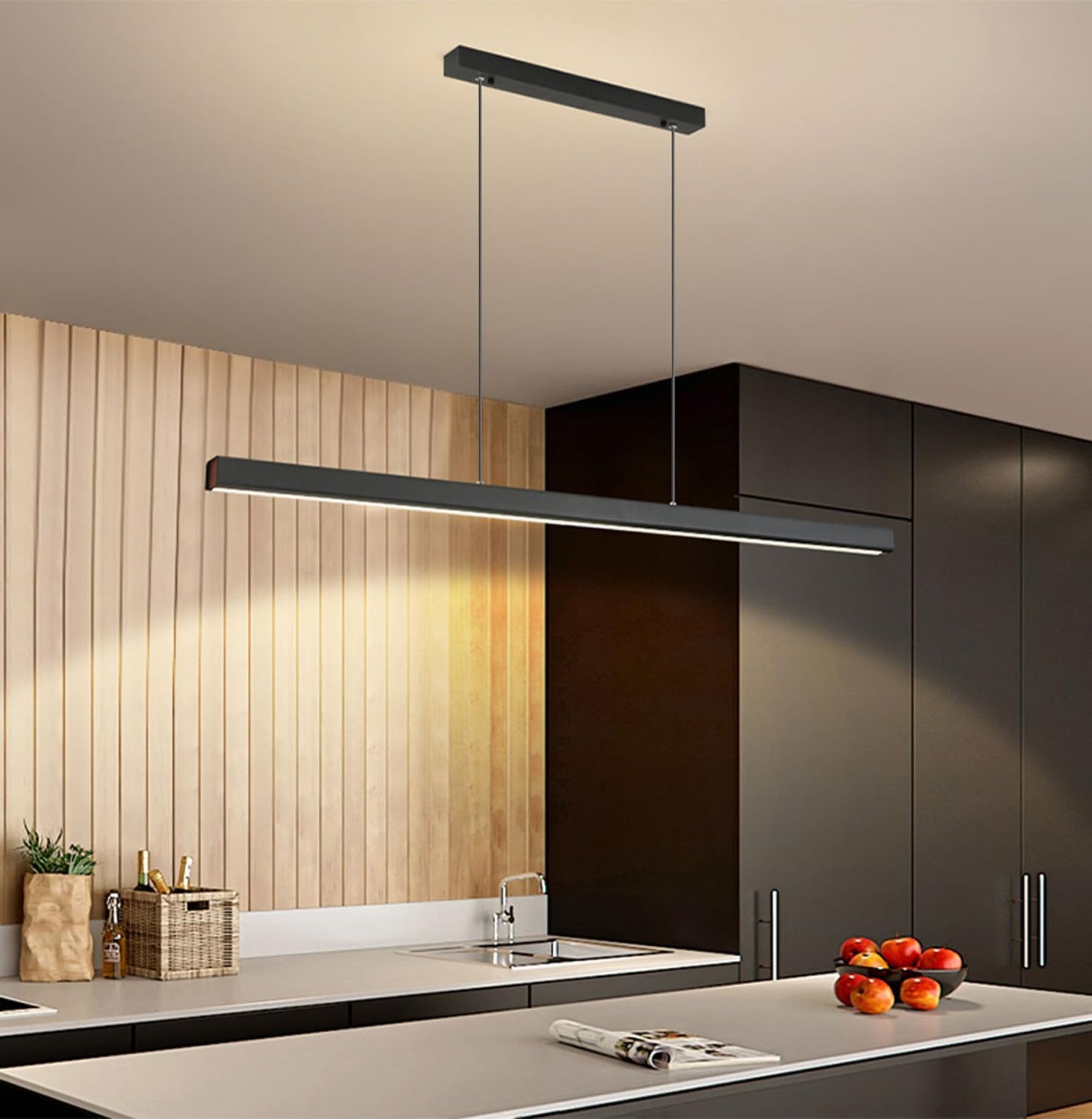 Mustard 100cm Modern LED Pendant Light Dining Room Dimmable Hanging Lamp Dining Table Black, Linear design pendant light with remote control, 36W dining room lamp adjustable in height Dining table lamp, Office lamp