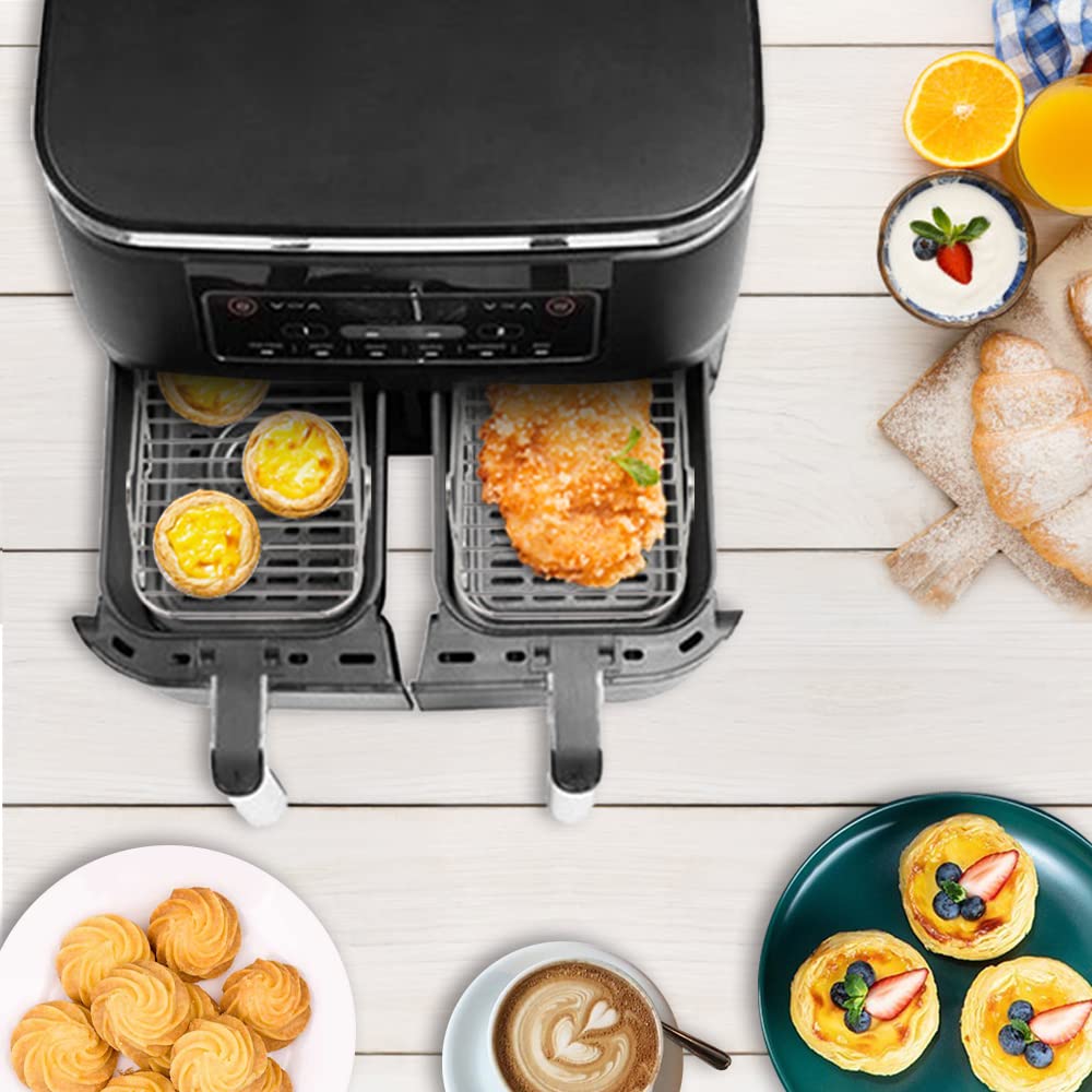 2 pieces of 304 stainless steel air fryer grill rack with 100 pieces of parchment paper compatible with Ninja Foodi AF300EU AF400EU, Dehydrate Rack Set for Dual Zone Air Fryer, Sheets