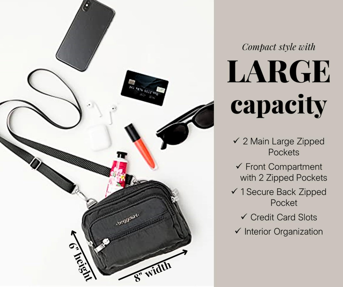 Baggallini women's bag with 3 zippers handbags, Pacific, one size