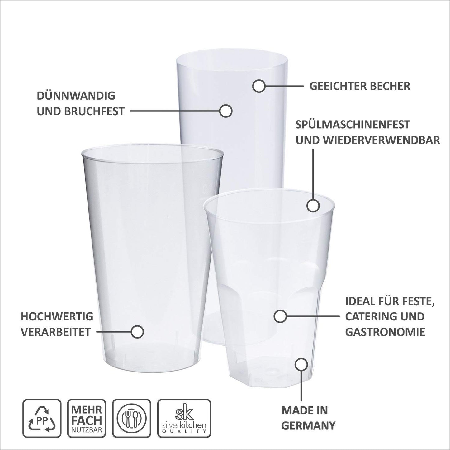 Silverkitchen 60x Cocktail cups 300ml - reusable party cups Cocktail cups hard plastic reusable drinking cups Made In Germany Cocktail cups 0.3 l (60 pcs)