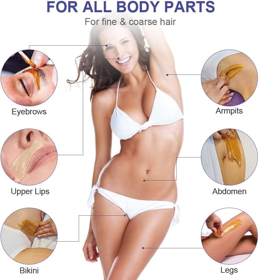 Wax Warmer Waxing Set Home Hair Removal: Wax Machine 4 Packs Wax Beads and 30 Wooden Spatulas, Wax Hair Removal Face Body Women Men