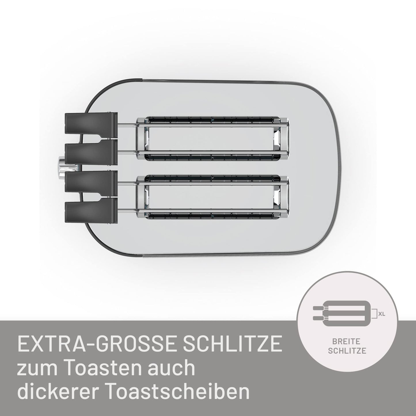 Imetec TostaMaxi Toaster, 2 extra-large slots and openable tongs for thick toast, 10 browning levels, timer with automatic shut-off, crumb tray, 600W.