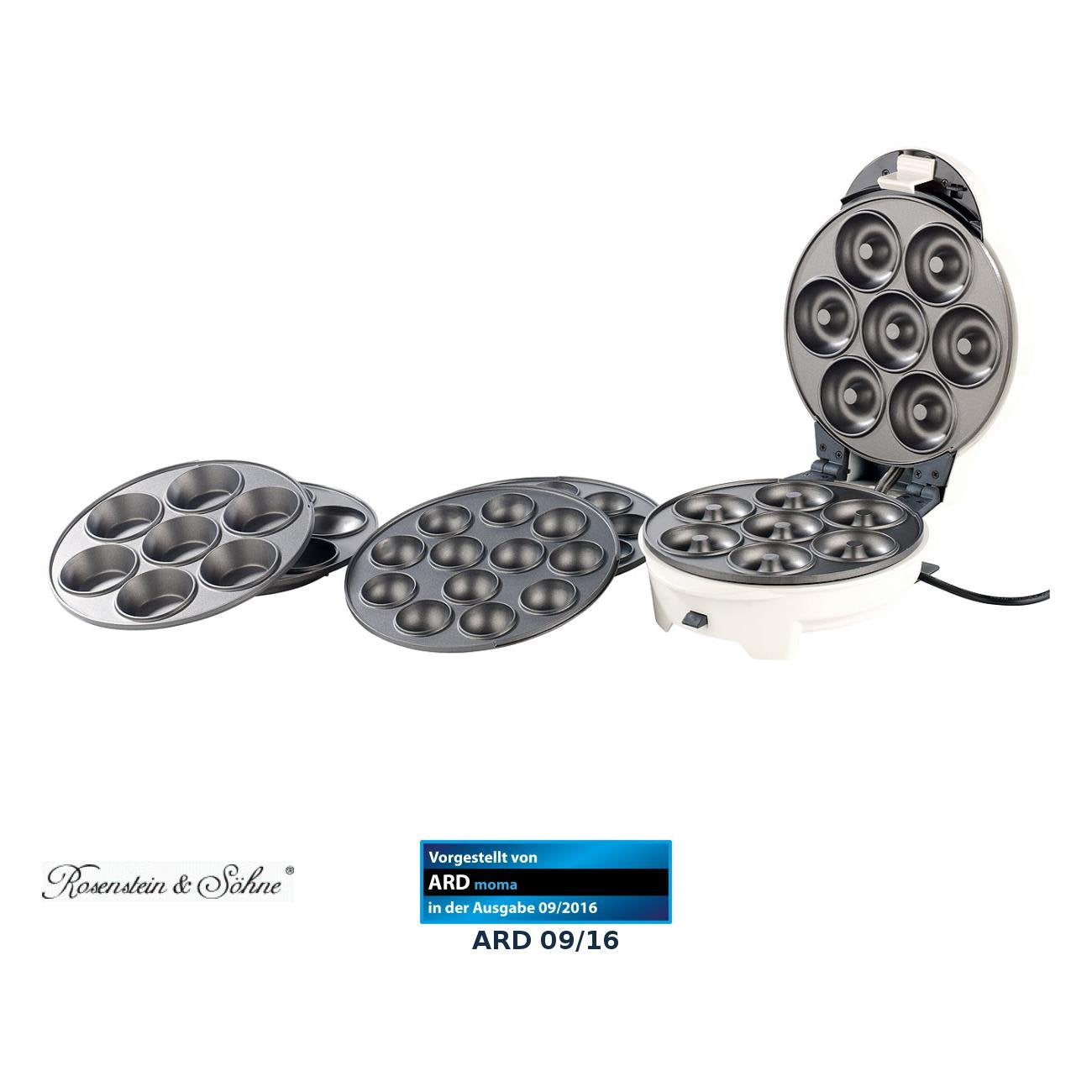 Rosenstein & Söhne Cake Pop Maker 3 in 1: 3in1 Donut, Cupcake, and Cake Pop Maker with non-stick coating (Donut Cake Pop, muffin &, baking tray)