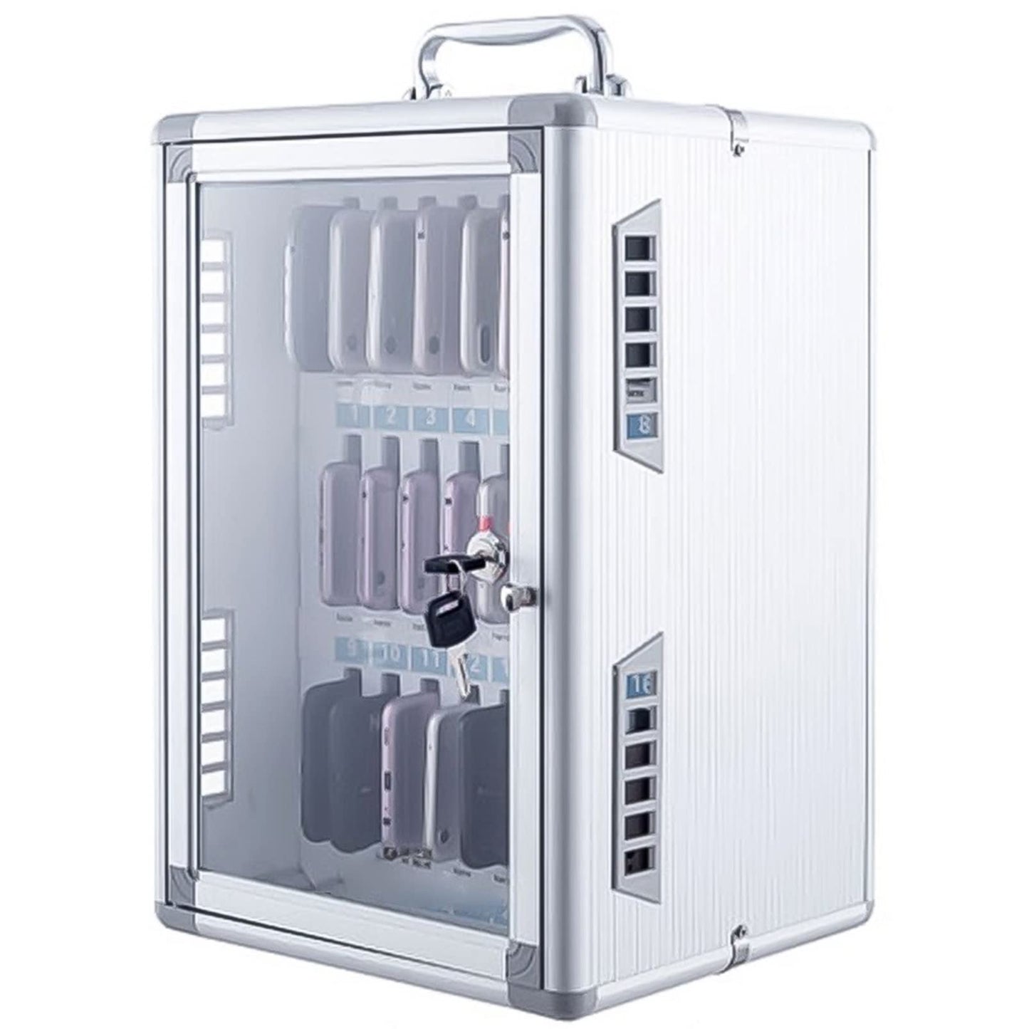 Mobile Safe Metal 12/24/36/48/60 Slots Mobile Transparent Door Lock Box Factory School Mobile Storage Cabinet (Color: 24)
