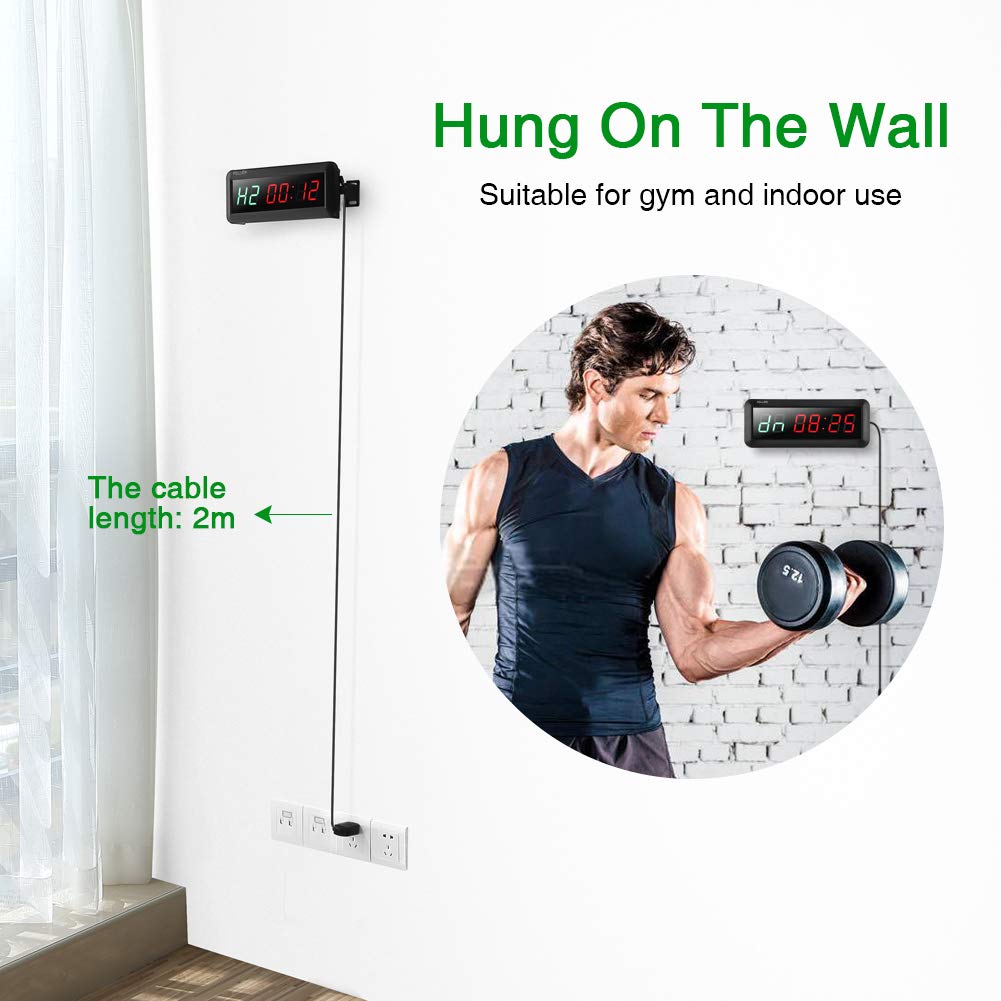 Fitness Timer 1.5 inch digital display interval timer multifunctional workout gym timer wall clock with IR remote control for Crossfit, Tabata, EMOM, MMA.