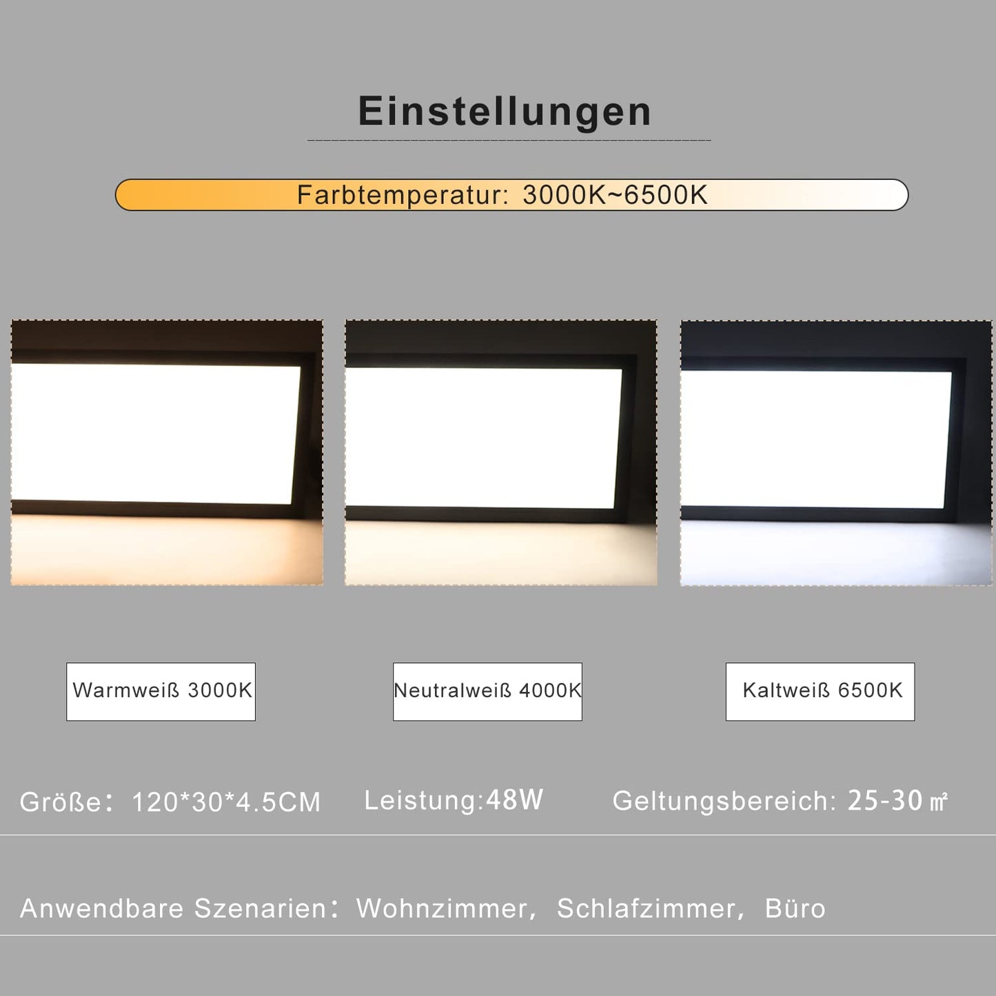 CBJKTX LED panel black ceiling light dimmable - ceiling lamp 120x30CM long with remote control 48W kitchen lamp flat office lamp modern ceiling panel daylight lamp rectangular for kitchen living room office