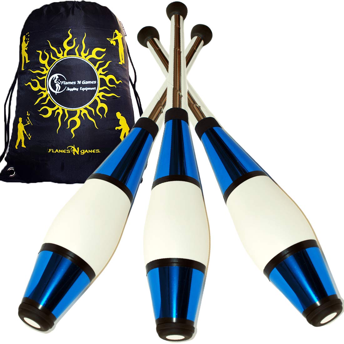 Juggle Dream Euro PRO Juggling Club 3-piece set (Blue) Juggling Clubs Training Set + Flames N Games Travel Bag! Great juggling set for kids & adults!