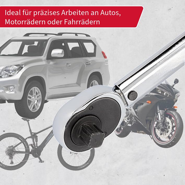 UNITEC torque wrench, adjustable from 40 to 210 Nm, 1/2" square drive, with sockets 17/19 mm and extension, silver