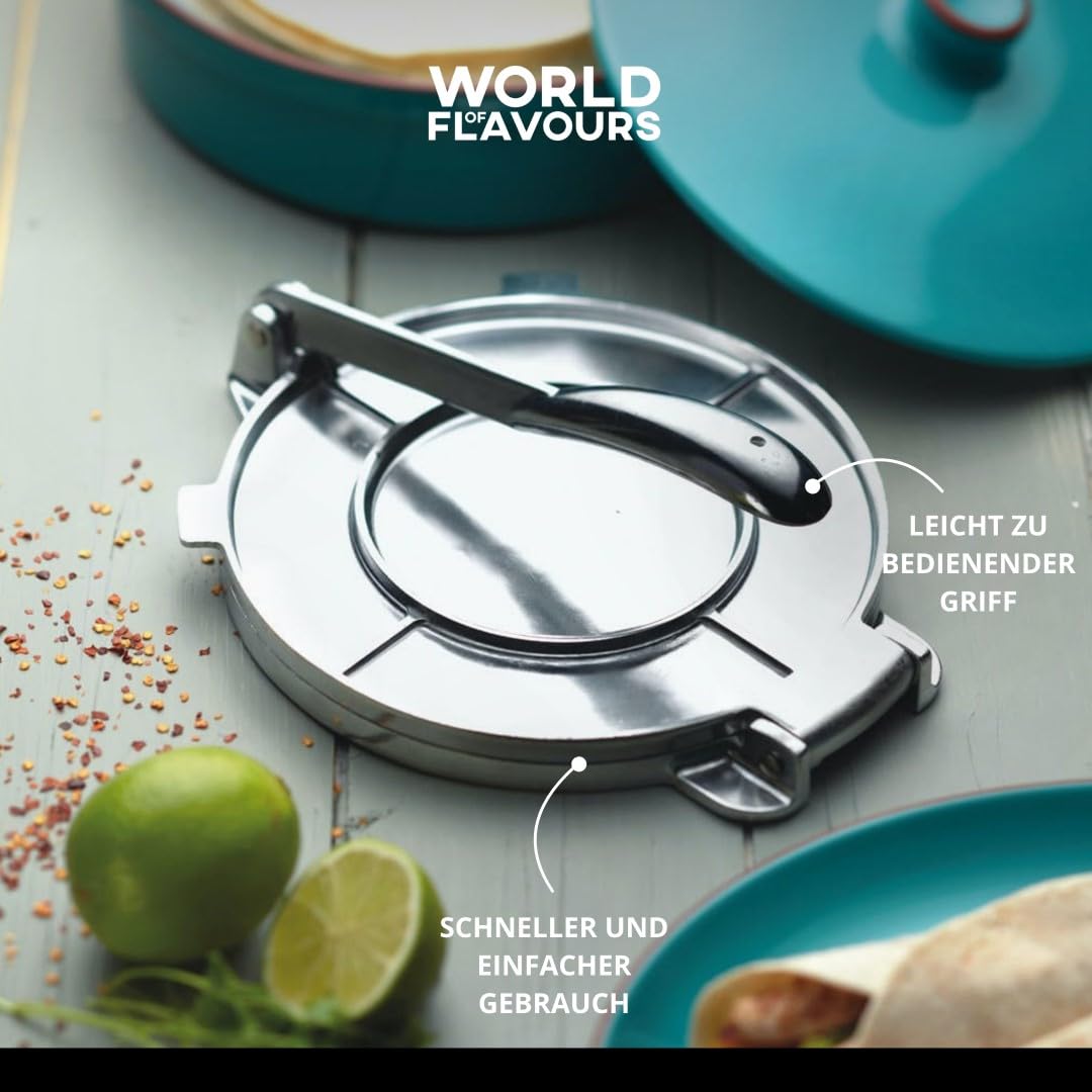 KitchenCraft World of Flavours Mexican Tortilla Press in Gift Box, Aluminium, 20 x 20 x 9 cm.