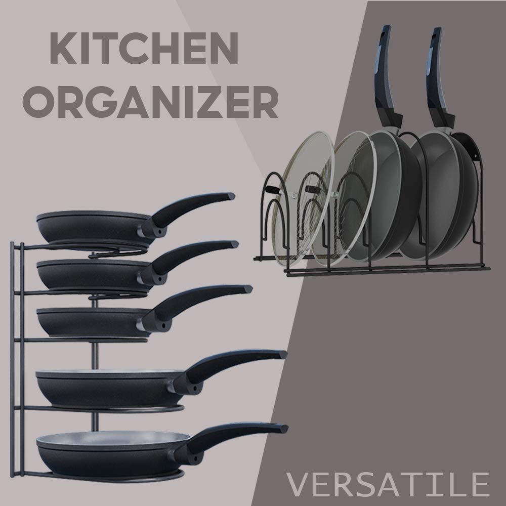 SASONCO Pan Organizer, Pot Organizer, sturdy 5-tier rack for cast iron pans, griddles, and flat pots, heavy-duty steel construction