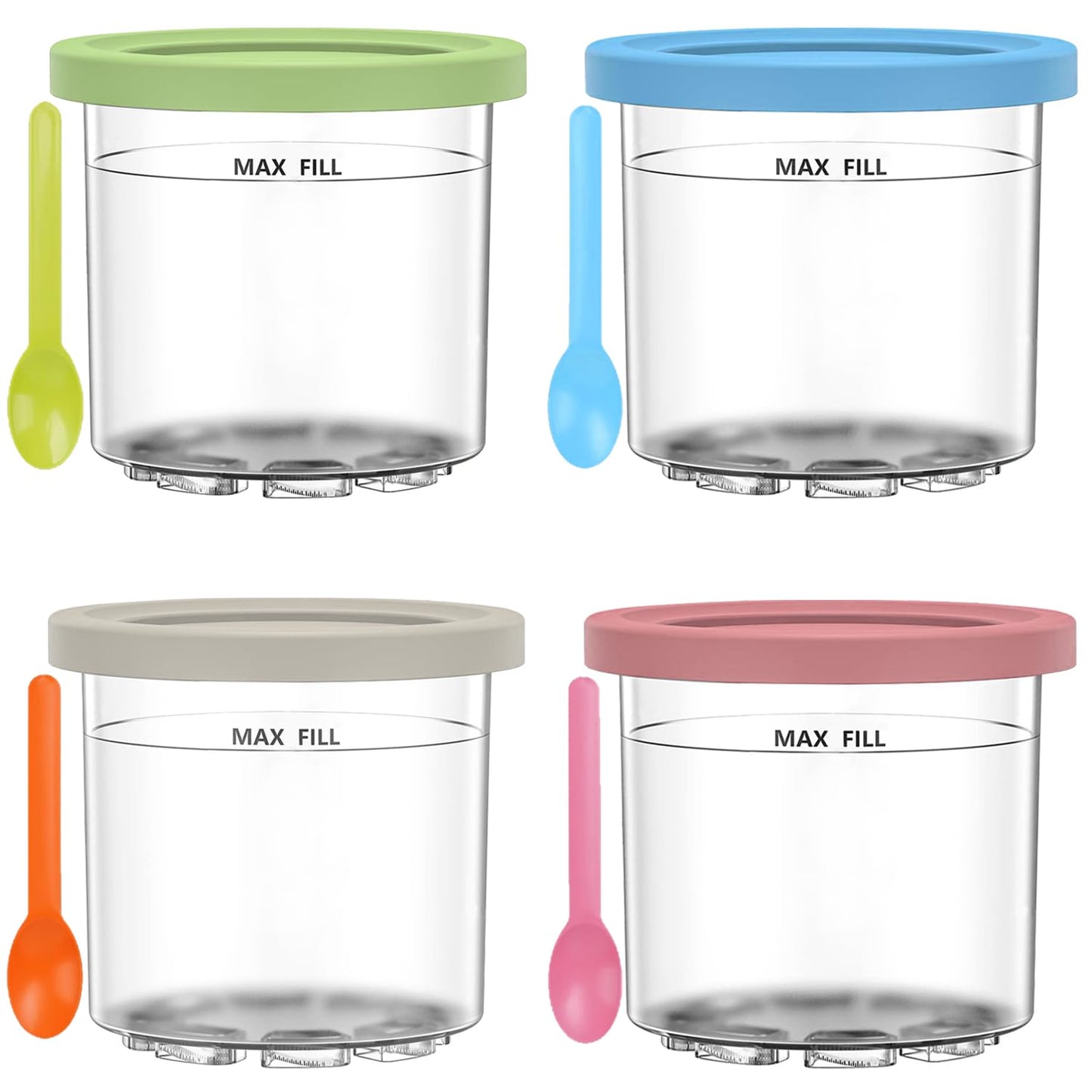 JUOENLP Replacement for Ninja Creami Pints and Lids 4Pack compatible with NC300, NC301 & NC299AMZ Series Deluxe Ice Cream Makers, Creami Pint containers with leak-proof lids, Dishwasher safe (NC300EU)