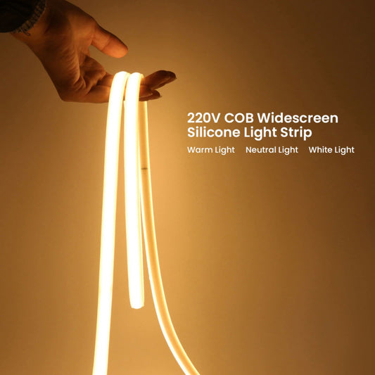 Wisada 220V LED Strip 30M, 288 LEDs/m Flexible High Density Warm White 3000K CRI≥85 FCOB LED Tape, IP65 Waterproof Super Bright COB LED Light Strip with Switch Plug for Bedroom, Cabinet Lighting