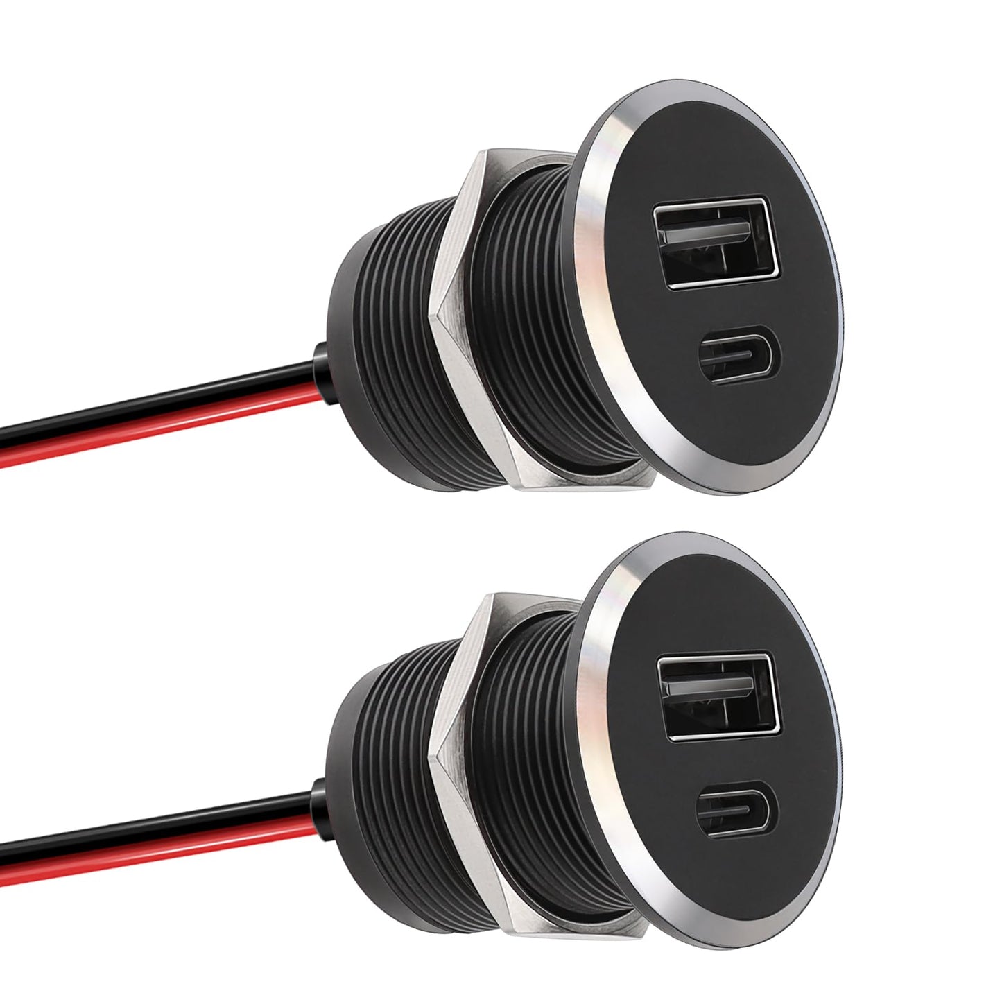 12V USB socket for RVs made of aluminum, with 24W Type C PD3.0 connection and QC 3.0. Perfect for boats, caravans, campers, trucks.