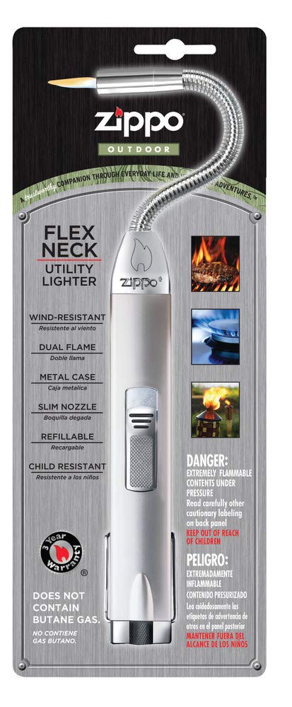 Zippo Candle Lighter - Satin Silver Chrome - Refillable with Gas - Long Flexible Neck - Windproof Candle Lighter