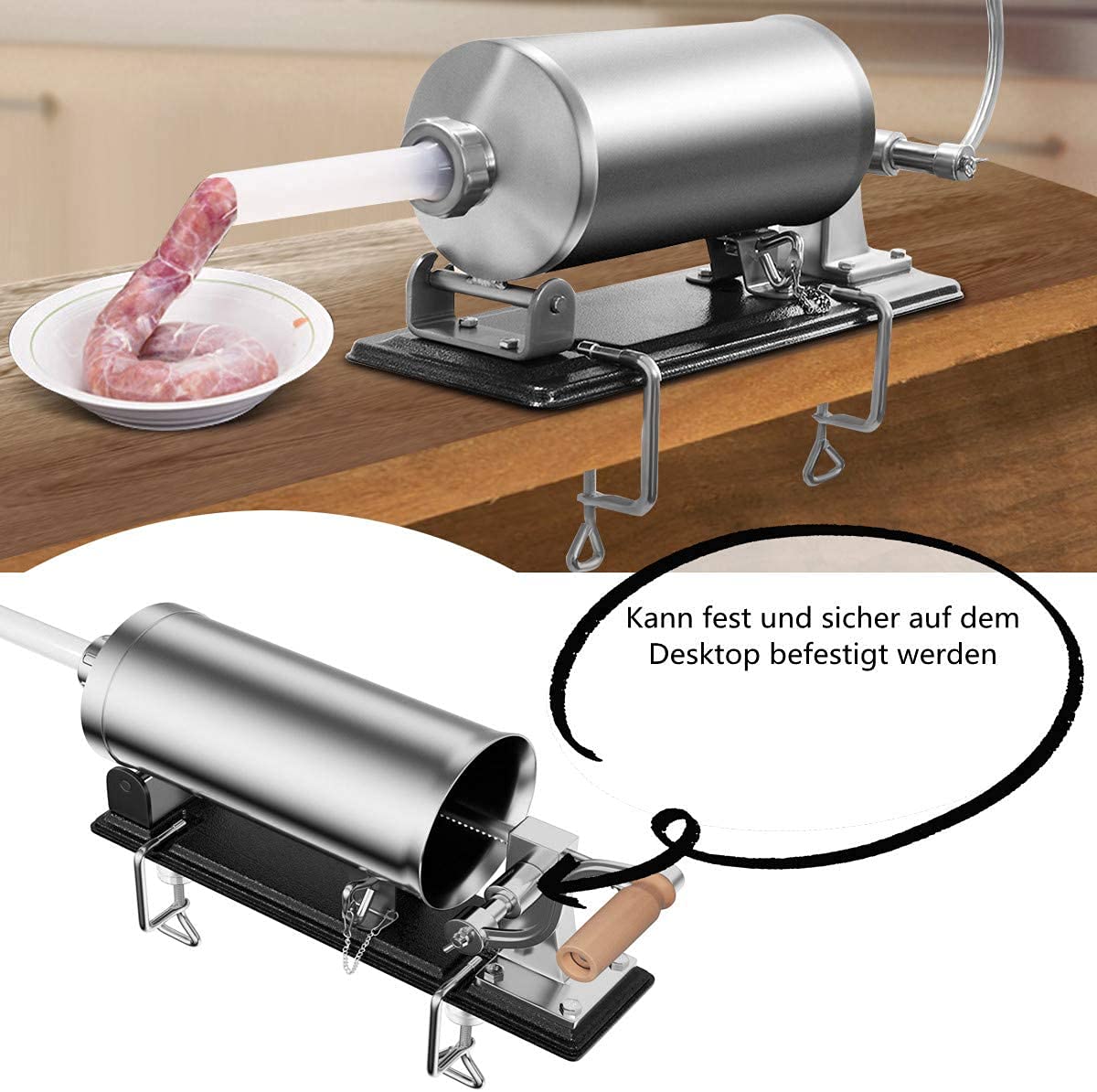 RELAX4LIFE 3 kg Sausage Stuffer Manual, Sausage Filling Machine with 4 Filling Tubes, Sausage Injector for Butcher Shop & Bakery & Kitchen & Restaurant, Sausage Press with Table Clamp, Sausage Maker made of Stainless Steel & Aluminum