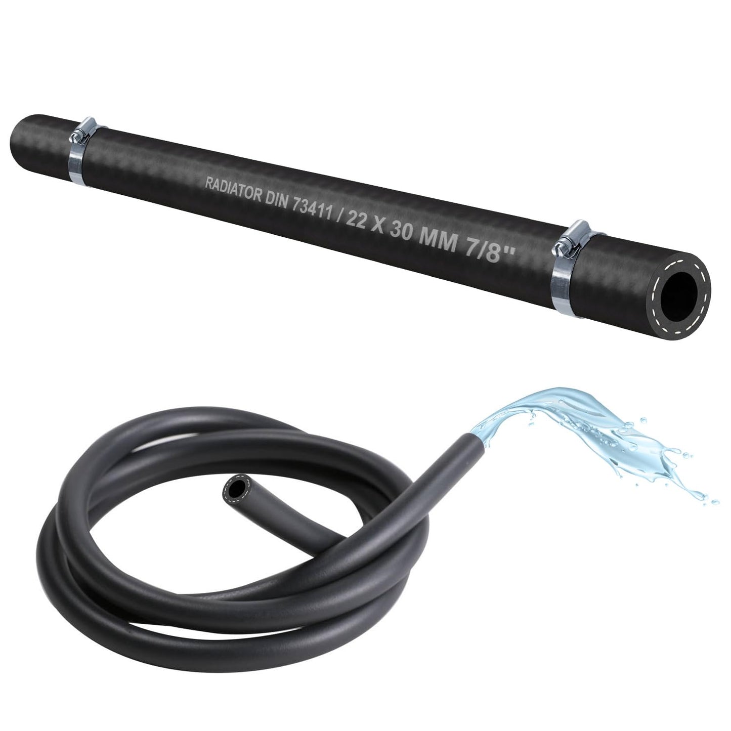 (22 mm) 1x meter automotive EPDM rubber hose radiator hose coolant hose hot water hose -40 to +120°C DIN 73411 (incl. 2x W2 clamp DIN3017) (22 x 30mm 7/8" (clamp large 20x32mm))
