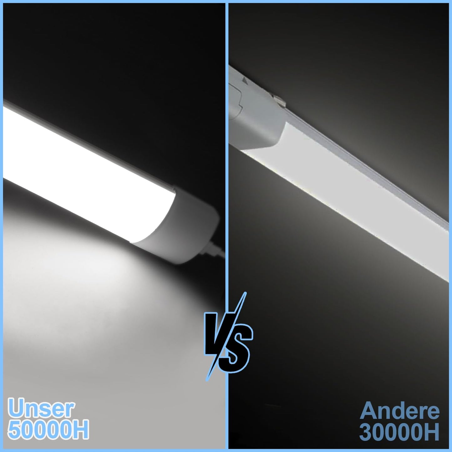 Sunworld LED Moisture-proof luminaire 150cm 8er 4000K Neutral white 48W IP65 Waterproof Tube workshop lamp Tube lamp Complete bath luminaire luminaire for garage cellar office department store.