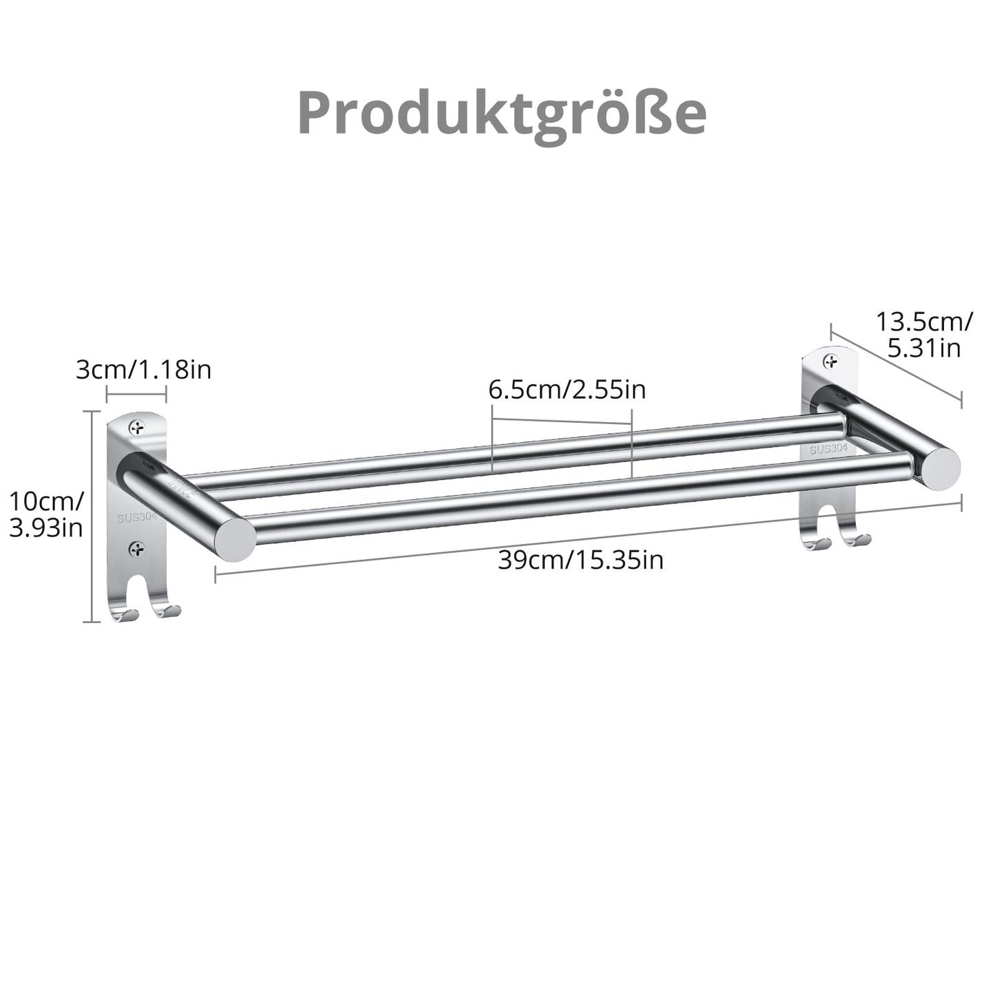 TANiCE 40-70cm double towel bar adjustable stainless steel self-adhesive towel rack wall mounted bath towel holder bracket wall for bathroom