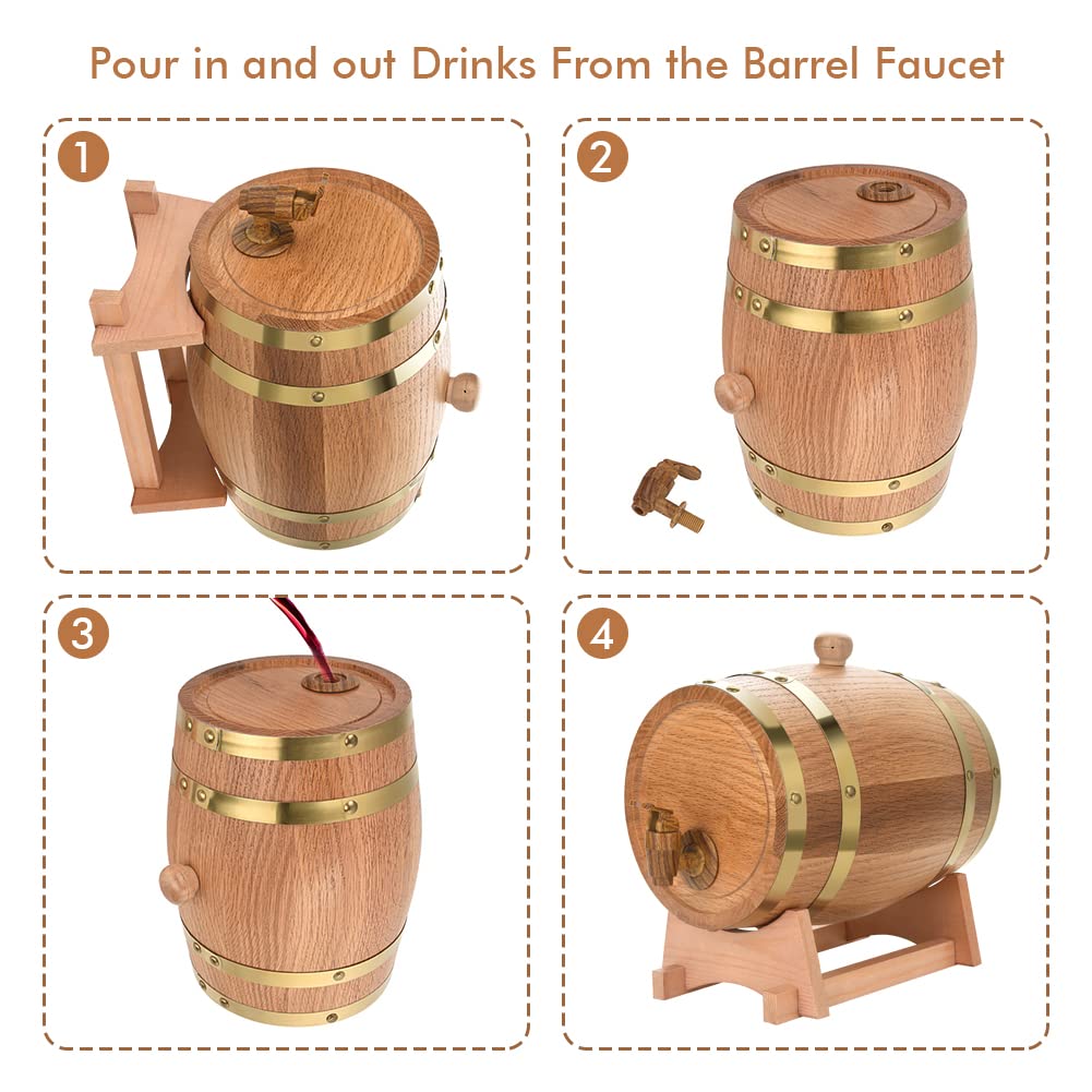Greensen Oak Barrel 3L Wooden Barrel Wine Barrel Personalized Design Wood Whisky Barrel Liqueur Liquor Barrel for Home, Bar, Party, and Banquet, Birthday Gift