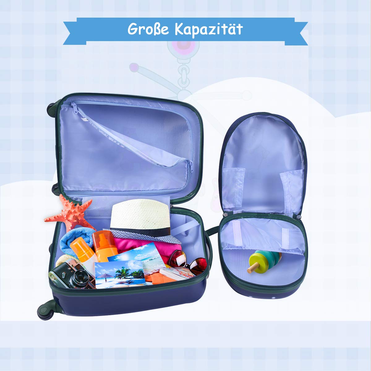 GOPLUS Kids Suitcase with Backpack, Kids Trolley, Children's Luggage with Wheels, Travel Suitcase with Telescopic Handle, Hard Shell Suitcase for Kids, Children's Trolley Color Choice (Elephant, 12"+16")