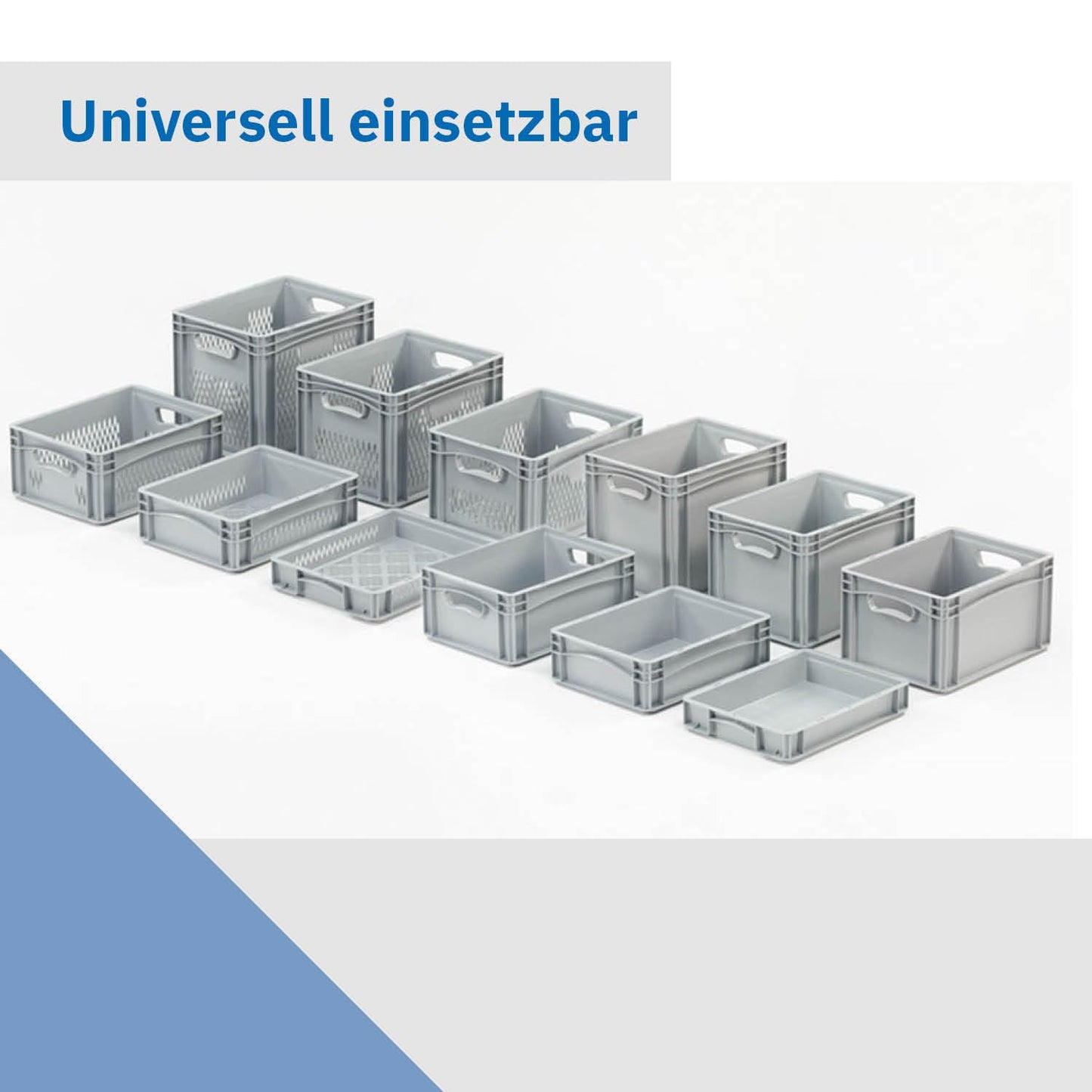 THE BOX FACTORY Euro container 400x300x220mm | closed box | storage box | plastic crates | storage container with handles | sturdy stackable box | Euro box | reusable container