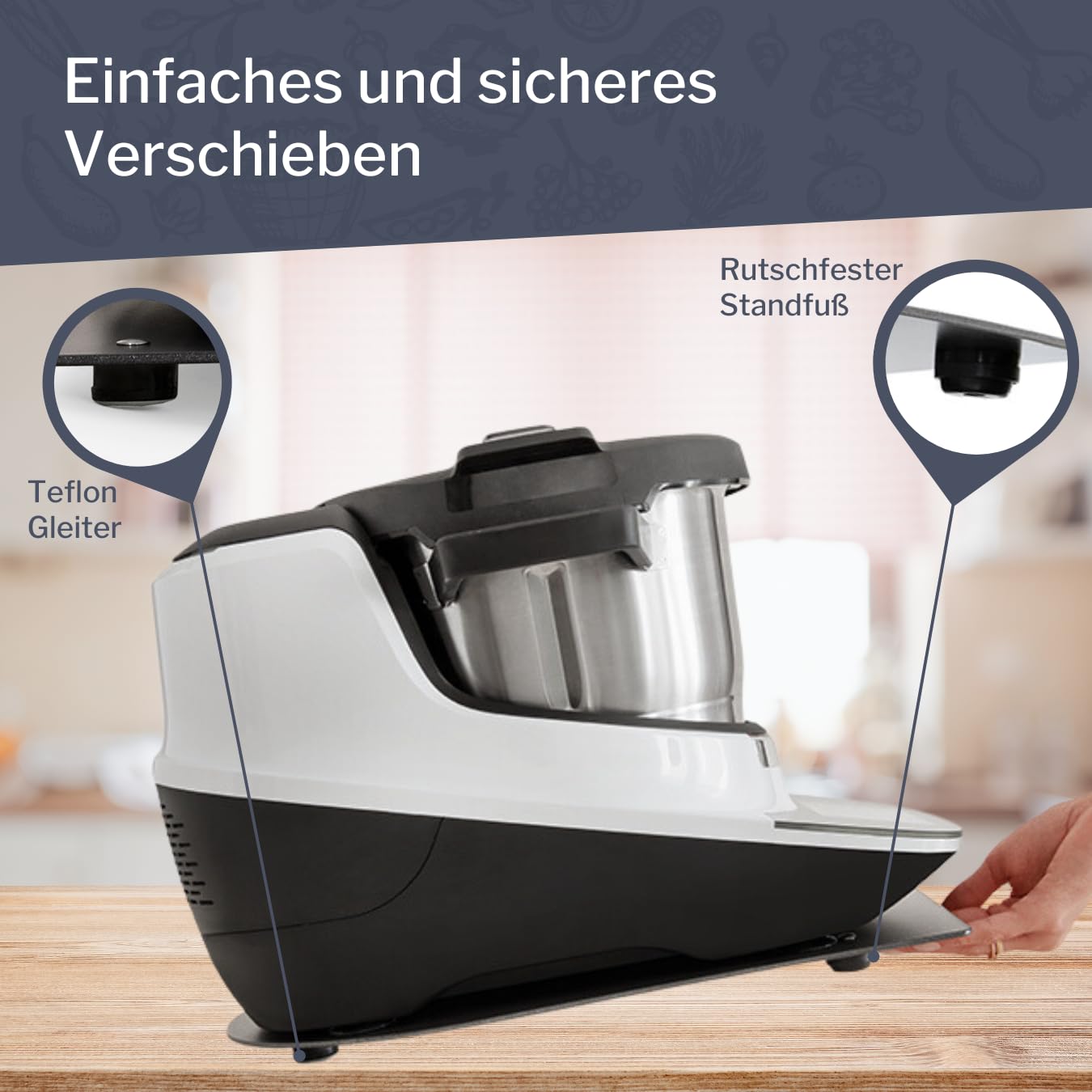 Sliding board suitable for Bosch Cookit kitchen machine made of metal