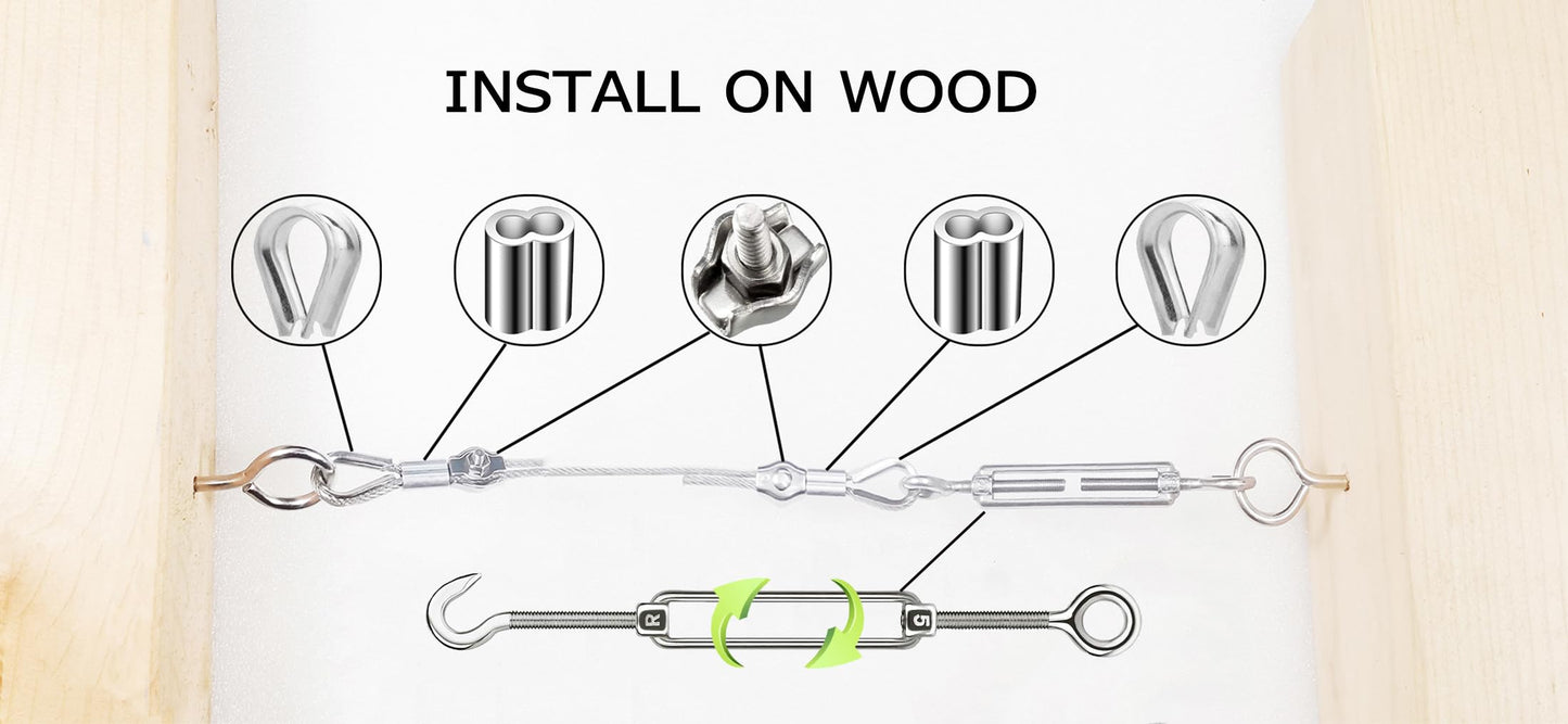 50m steel cable 2mm, 304 stainless steel cable 2mm, wire rope 2mm, M2 wire rope clamp with M5 wire rope tensioner for stainless steel cable system, stainless steel tensioning cable for outdoor use.