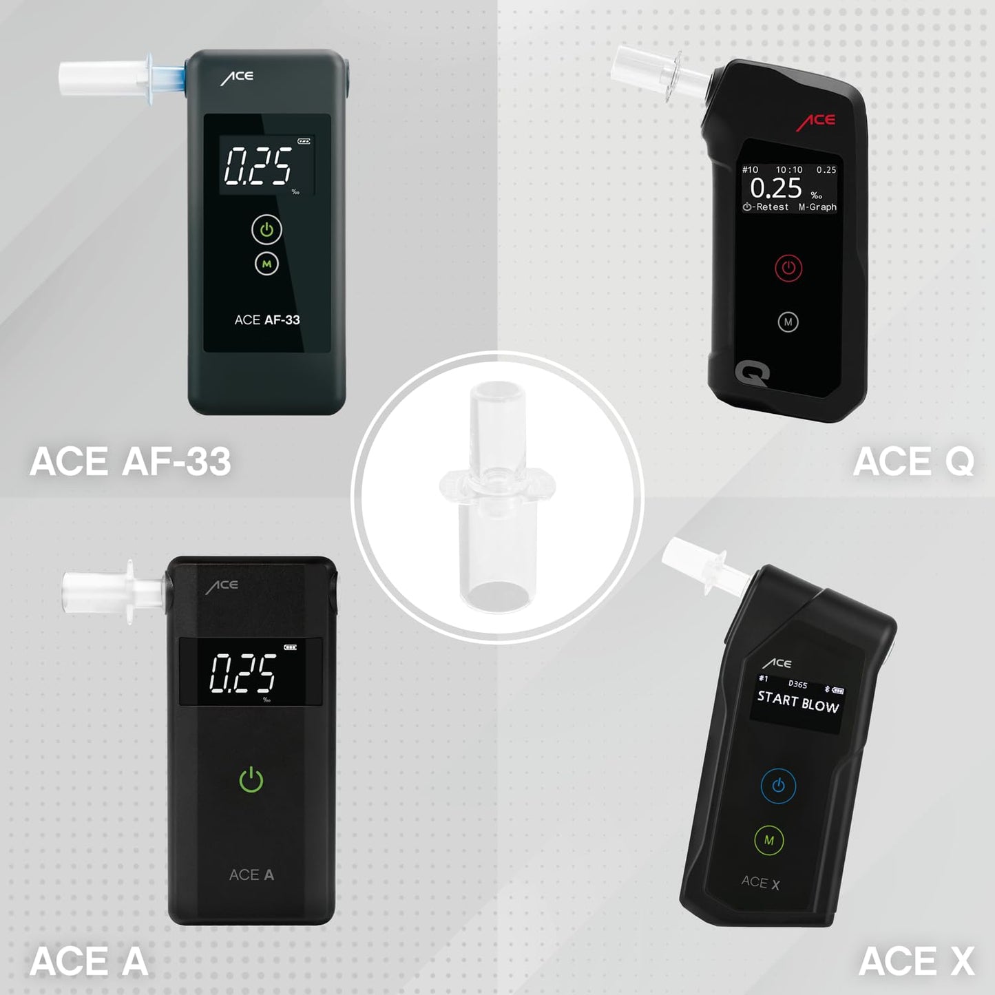 ACE Mouthpieces for alcohol testers AF-33, A, Q, and X - Pack of 100 breathalyzer mouthpieces - 100-pack mouthpiece pack