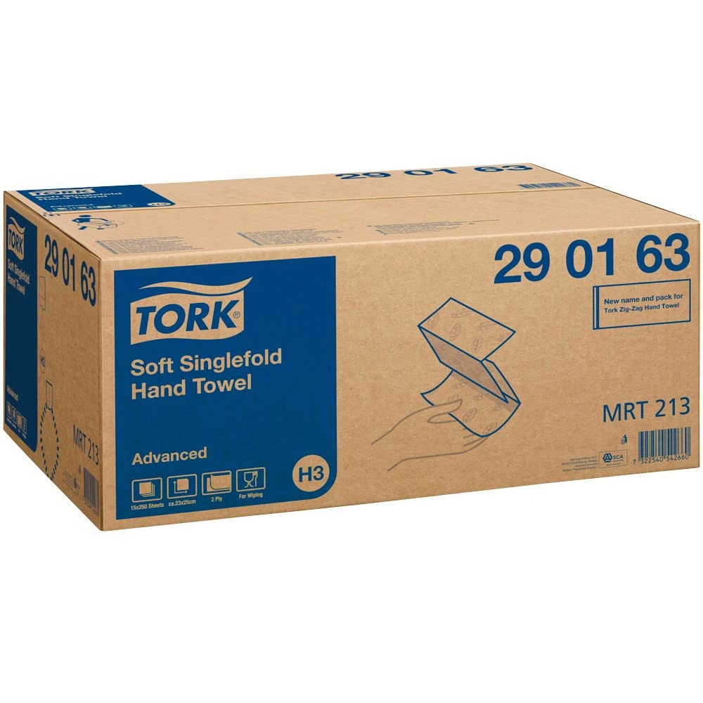 Tork Zigzag Paper Towels Advanced 290163 - H3 Interfolded Hand Towels for Paper Towel Dispensers - absorbent and durable, 2-ply, white, large - 15 x 250 sheets