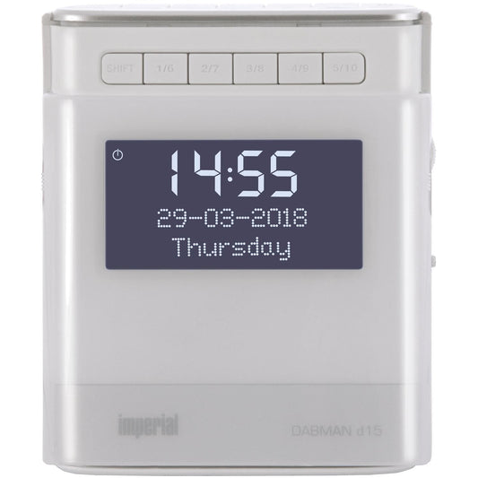 IMPERIAL DABMAN d15 - Radio alarm clock (DAB +, FM, 2 alarm times, dimmable display, USB charging port) - White.