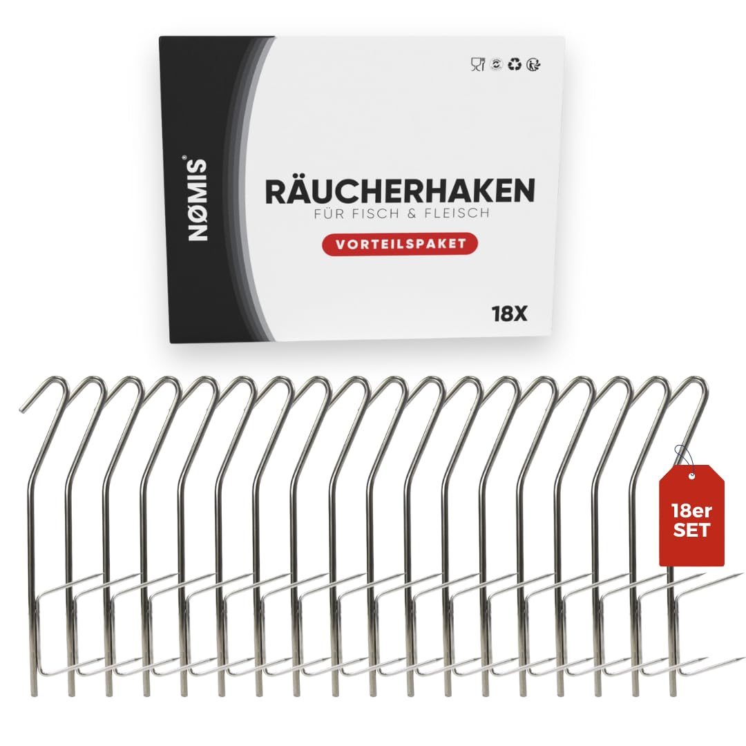 18 piece set of smoking hooks | stainless steel smoking hooks for fish and meat | premium smoking hooks for trout, mackerel, eel | fish smoking hooks | 18x21cm | smoker, smoking chips accessory.