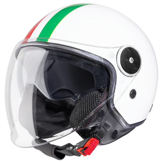 VINZ Neiva Jet helmet with dual visor | Scooter helmet with Italian flag & sun visor | Available in sizes XS-XXL | ECE 22.06 certified | Motorcycle helmet with visor | Available in various colors - White