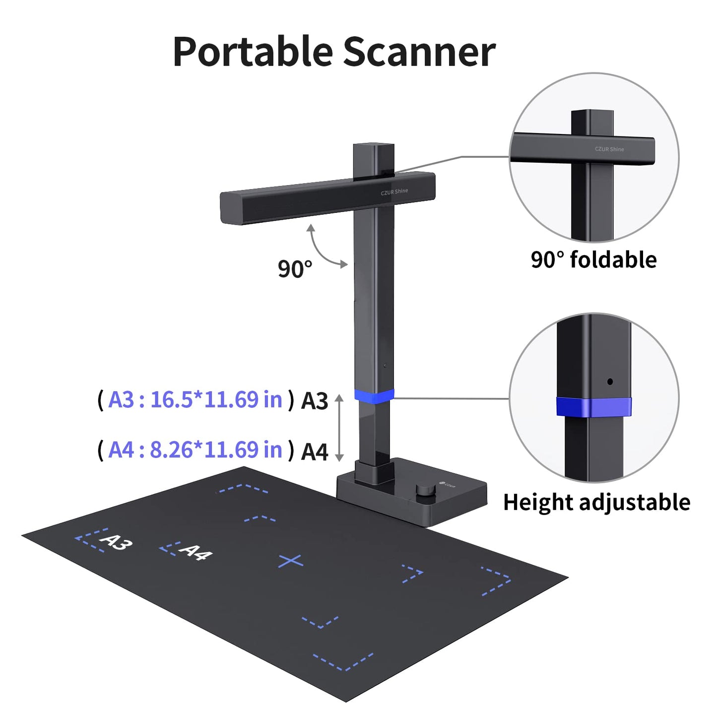 CZUR Shine Ultra Pro | Portable document scanner 24 MP document camera A3 book scanner OCR scanner Visualizer with fill light for home office online teaching Windows & macOS available