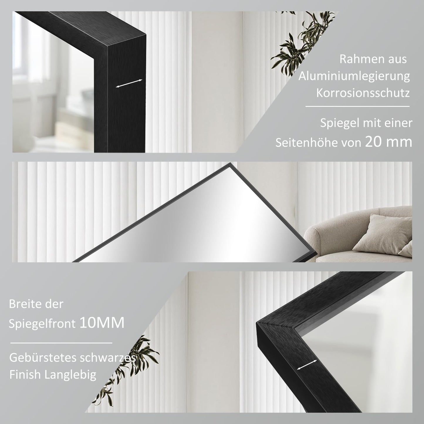 Goezes Black Mirror 50x70cm Bathroom Mirror Black Metal Frame Decorative Bathroom Wall Mirror for Bathroom, Living Room, Guest WC