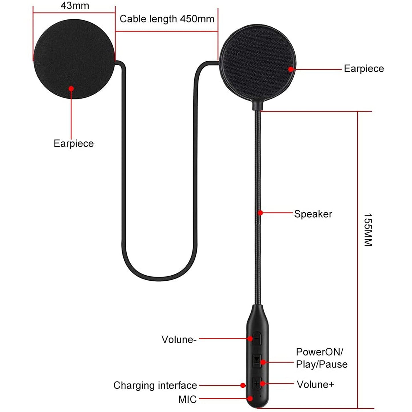 Motorcycle Bluetooth 5.2 headphones Outdoor Stereo Music and Voice microphone Soft Cable Headphones Motorcycle Helmet Intercom Headset Universal Helmet Audio System