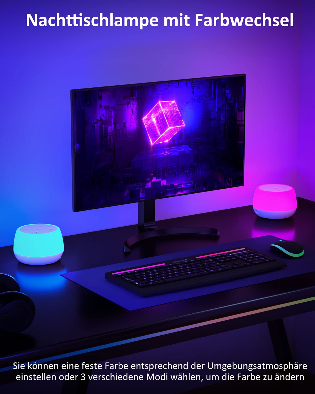 Bedside lamp with USB C 20W Fast Charger, LED bedside lamp with touch dimmable feature and RGB color changing mode & timer. Charging lamp for kids' room, bedroom, living room.