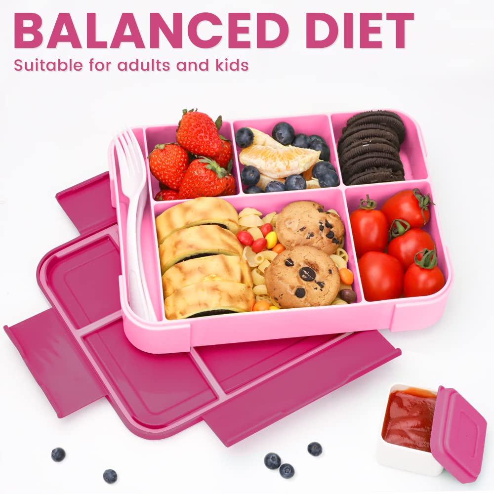 Bugucat lunch box for kids with compartments 1330ML, leak-proof bento box with 6 compartments utensil set, snack box breakfast box for girls boys