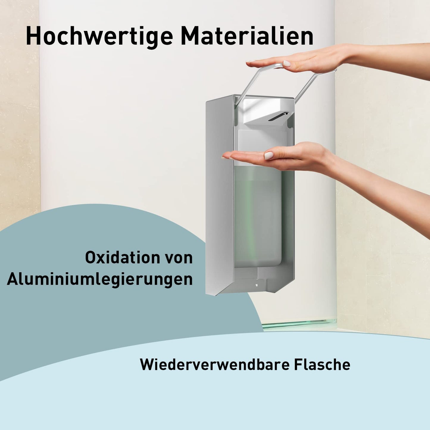 HOUSEHOLD WORLD Euro dispenser, soap dispenser wall mount, soap dispenser with elbow press for disinfectants and hand soaps, white soap dispenser, aluminum, 500 ml.