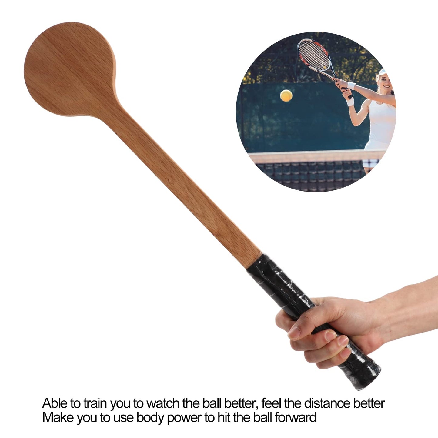 Wooden Tennis Pointer, Professional Wooden Spoon Tennis Sweet Pointer Training Aid, Wood Tennis Spoon for attaching practice tennis rackets with storage bag for beginners (60cm)