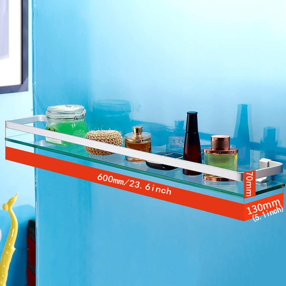 Mgchowue Glass Bathroom Shelf, Glass Shelf Wall Shelf 60 80cm Bathroom Shelf Storage Rack - with chrome rail & 8mm tempered glass bathroom shelf