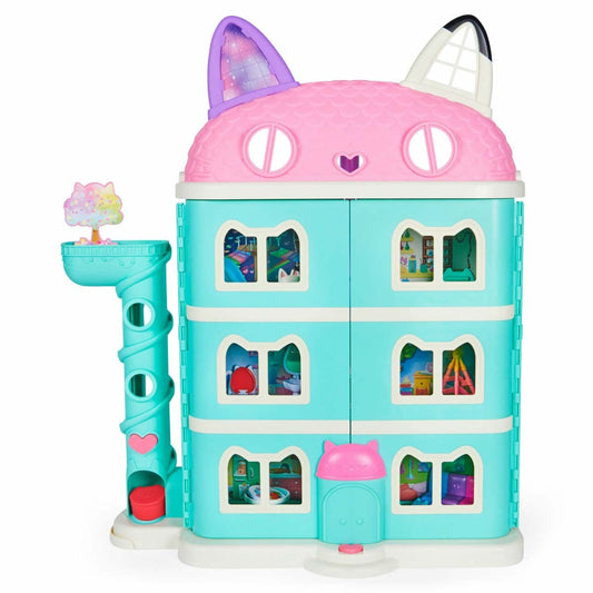 Gabby's Dollhouse, a Purrfect dollhouse over 60cm tall with Gabby and Panda Paws figures, 8 furniture pieces, 3 accessories, 2 surprise boxes, and sounds. A gift for children 3 years and older.