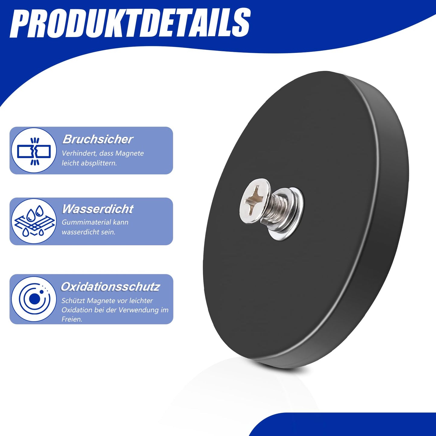 88MM threaded magnet, neodymium magnets with M8 threaded bolt anti-slip, 45kg rubber-coated neodymium magnets extra strong, magnet for attaching rubber-coated magnets for vehicles lamps instruments devices