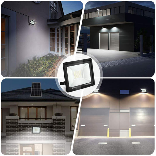 100W LED Floodlight Outdoor Cold White 6500K, 10000LM Super Bright Exterior Spotlight, IP66 Waterproof Floodlight, Outdoor Lamp for Gardens, Courtyards, Garage, Hotel